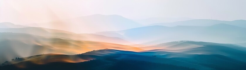 Fototapeta premium Abstract colorful landscape of mountains with smooth gradients and soft lighting, creating a dreamy and serene atmosphere.