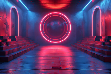 Modern and adaptable, the 3D podium with a striking neon effect creates a futuristic and vibrant image, perfect for displaying products or awards in a modern setting