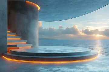 Modern and adaptable, the 3D podium with a striking neon effect creates a futuristic and vibrant image, perfect for displaying products or awards in a modern setting