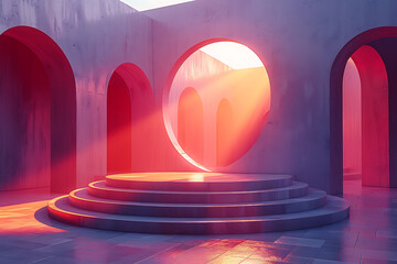 Modern and adaptable, the 3D podium with a striking neon effect creates a futuristic and vibrant image, perfect for displaying products or awards in a modern setting