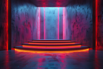 Modern and adaptable, the 3D podium with a striking neon effect creates a futuristic and vibrant image, perfect for displaying products or awards in a modern setting