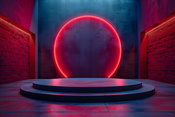 Modern and adaptable, the 3D podium with a striking neon effect creates a futuristic and vibrant image, perfect for displaying products or awards in a modern setting