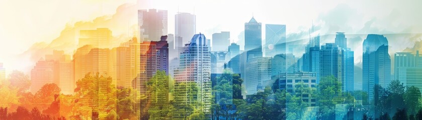 Obraz premium Colorful abstract cityscape blending urban architecture with vibrant hues, offering a creative vision of modern city life.