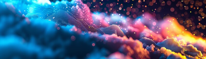 Colorful abstract background with vibrant clouds and bokeh lights, perfect for creative designs and digital art projects.