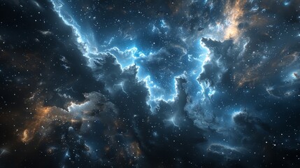 Fototapeta premium Stunning outer space scene showcasing a vibrant cosmic nebula with stars and clouds, highlighting the beauty and mystery of the universe.