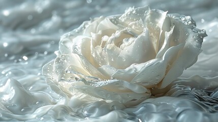   Close-up of a white rose with water droplets on its petals