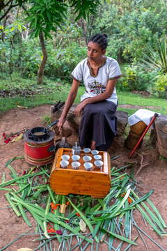 Ethiopia, a young woman prepares coffee in the  traditional way in Yirgalem South  Ethiopia. 25th  of  february 2024
