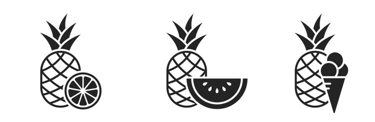 summer fruits and desserts icons. citrus, watermelon, ice cream and pineapple symbol. isolated vector images in simple style
