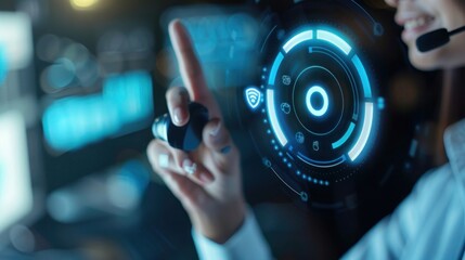 customer service support with communication icon technology concept. call center Business technology button on virtual screen