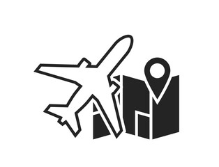 air travel icon. plane and map. vacation, journey and destination symbol. isolated vector image for tourism design