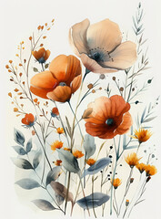 minimalist wildflower watercolor painting, eadow with ixed flowers Illustration
