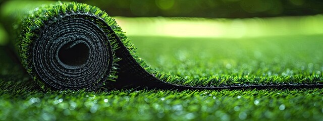 artificial lawn in rolls. Selective focus