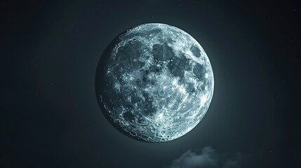 Full moon in the dark night. Black background.