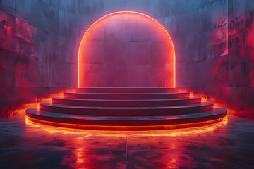 A modern 3D podium with a striking neon effect, creating a futuristic and vibrant visual perfect for showcasing products or awards in a contemporary setting