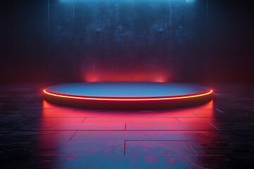 A modern 3D podium with a striking neon effect, creating a futuristic and vibrant visual perfect for showcasing products or awards in a contemporary setting