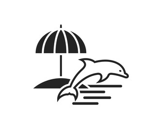 beach umbrella and dolphin icon. tropical and summer vacation symbol. isolated vector image for tourism design