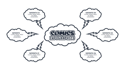 Comics infographic with 6 steps, options, parts or processes. Business data visualization. Creative infographic template