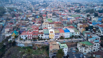 Colorful house in Valparaiso, Chile with view on the port. UNESCO World Heritage.