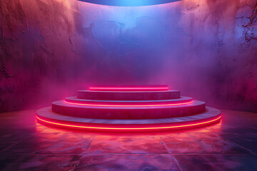 A modern 3D podium with a striking neon effect, creating a futuristic and vibrant visual perfect for showcasing products or awards in a contemporary setting