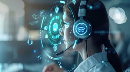 customer service support with communication icon technology concept. call center Business technology button on virtual screen