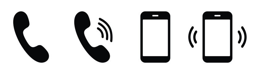 Phone call icon set, Telephone call sign, Contact us. Ringing phone simple icon set. Smartphone ringing. Phone sign. Vector illustration