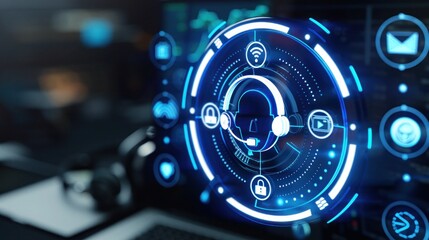customer service support with communication icon technology concept. call center Business technology button on virtual screen