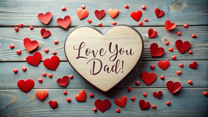 Artistic Father's Day Illustration: Big Heart and 'Love You, Dad' Encircled by Little Hearts
