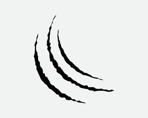 Claws scratches, animal monster mark design element, tattoo and decor for halloween. Black vector silhouette.