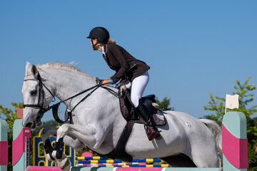 Show jumping competition on horseback. Horse Jumping, Equestrian Sports, Show Jumping themed photo.
