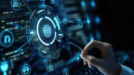 customer service support with communication icon technology concept. call center Business technology button on virtual screen