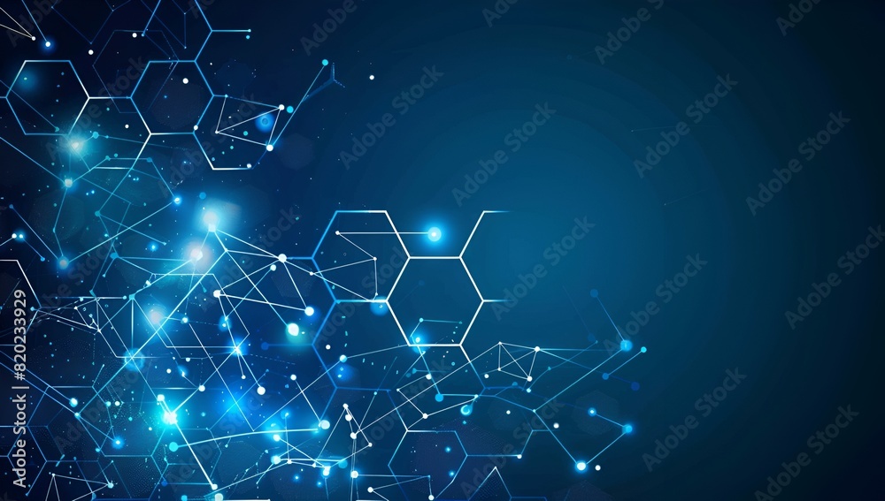 Poster abstract technology background with a hexagon pattern and connection lines, depicting a digital netw