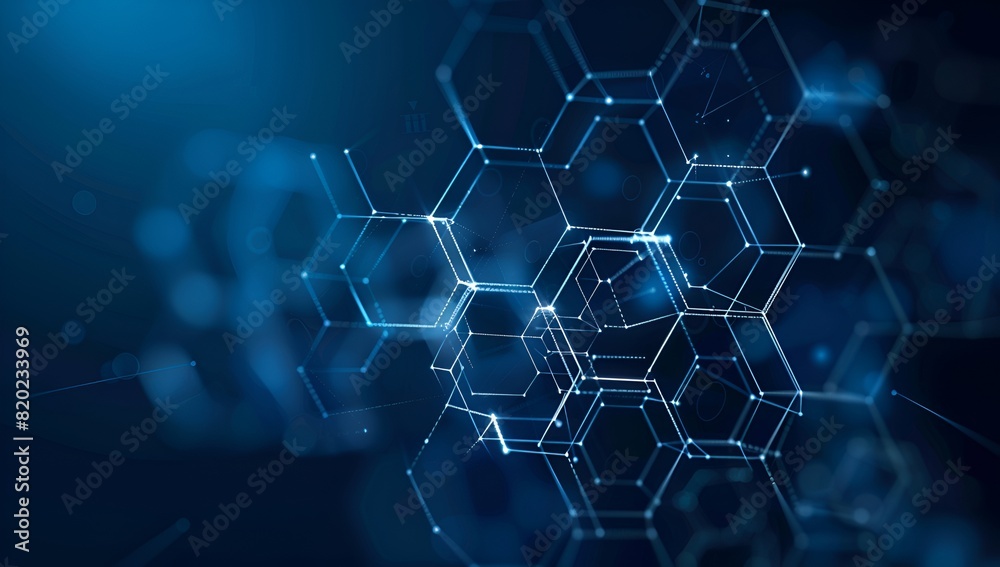 Poster abstract technology background with a hexagon pattern and connection lines, depicting a digital netw