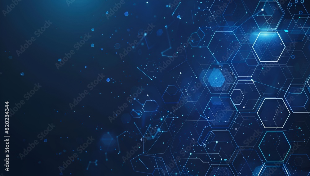 Poster abstract technology background with a hexagon pattern and connection lines, depicting a digital netw