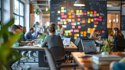 Open-plan office with a dedicated brainstorming corner.