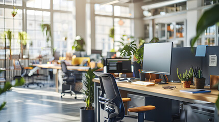 Open-plan office with a focus on geometric designs.