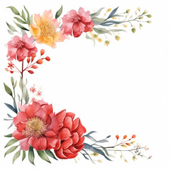 Fototapeta premium Framing watercolor flowers on white background with copy space