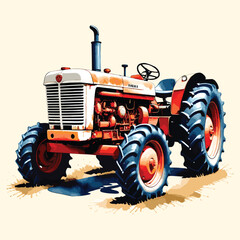 Watercolor Farm Tractor Illustration Painting