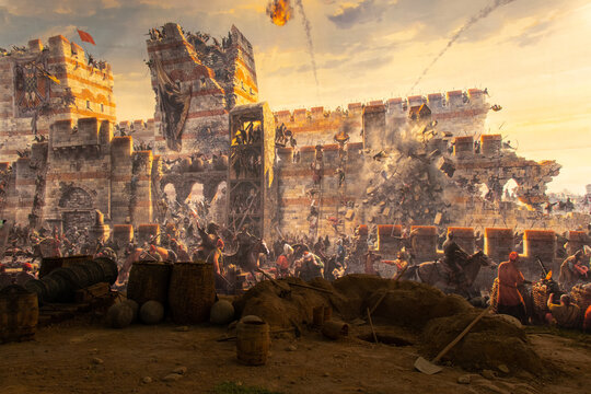 Istanbul, Turkey - 19 April, 2022: Panorama Museum 1453. Fall of Constantinople in 1453. Captured by Mehmet.