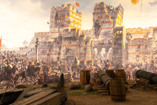 Istanbul, Turkey - 19 April, 2022: Panorama Museum 1453. Fall of Constantinople in 1453. Captured by Mehmet.