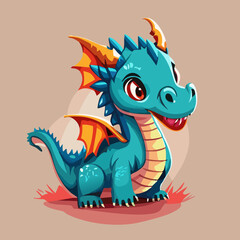 Baby fire dragon or dinosaur cute characters isolated vector. Fairytale monsters.