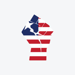 Flag of Liberia in the shape of raised hand sign isolated on background. Fist symbol modern, simple, vector, icon for website design, mobile app, ui. Vector Illustration