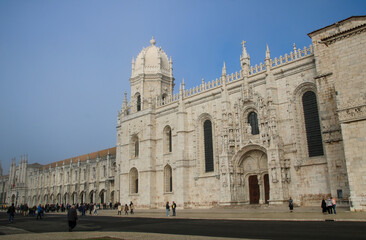 Naklejka premium Mosteiro dos Jerónimos de Santa Maria de Belém, It is a former monastery of the Order of Saint Jerome and is located in the Belén neighborhood, and Igreja de Santa Maria de Belém in Lisbon, Portugal.