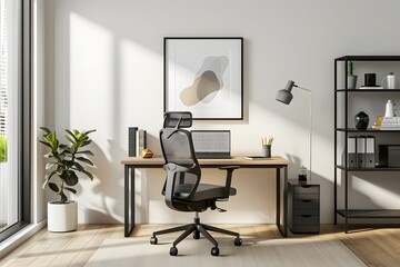 Modern Home Office Interior design for workspace with blank poster mockup background generative ai
