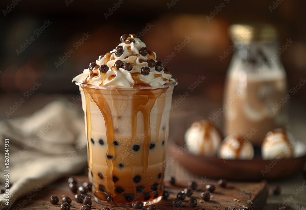 Canvas Prints decadent bubble tea, expertly made bubble tea, generously topped with whipped cream and sweet syrup for a decadent treat crafted with meticulous care