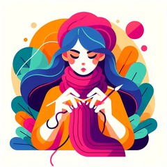 Cozy Creativity: Illustration of Knitting a Scarf with Warmth and Style