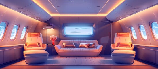 First Class Airplane Cabin A Luxurious Depiction of Personalized Service and Ambient Comfort