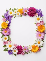 Obraz premium A vibrant square frame composed entirely of colorful flowers. Perfect for framing photographs, invitations, greetings cards or any other creative project.