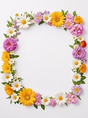Obraz premium A vibrant square frame composed entirely of colorful flowers. Perfect for framing photographs, invitations, greetings cards or any other creative project.