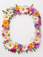 A vibrant square frame composed entirely of colorful flowers. Perfect for framing photographs, invitations, greetings cards or any other creative project.