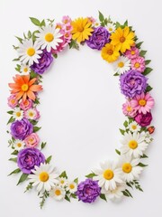 Obraz premium A vibrant square frame composed entirely of colorful flowers. Perfect for framing photographs, invitations, greetings cards or any other creative project.